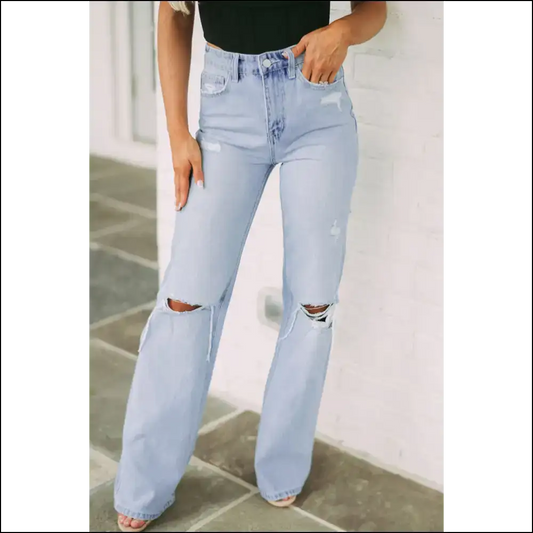 Get Ready to Turn Heads in Chic Distressed High Waist Jeans! 😏 - Light / 6 - Jeans on Sale Worldwide Shipping