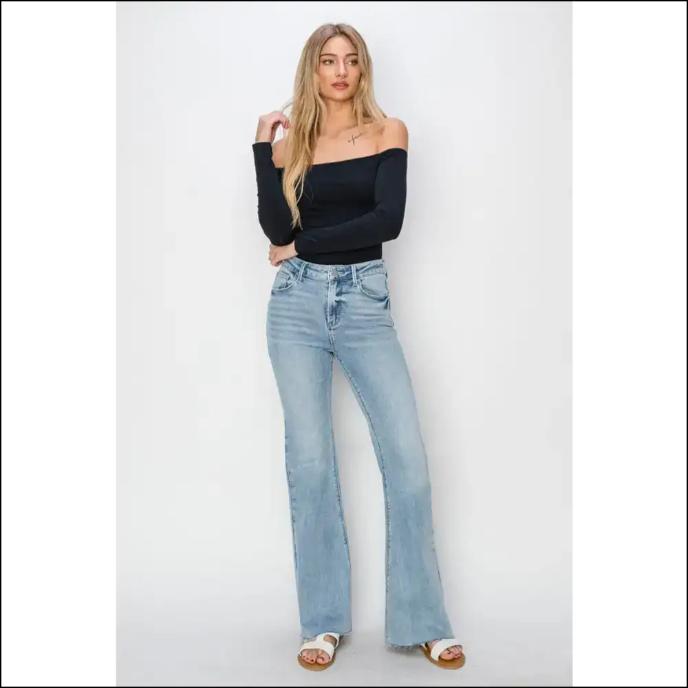 Get Ready to Turn Heads with Risen High Rise Raw Cut Hem Jeans! 💥👖 - Jeans on Sale Worldwide Shipping