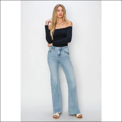Get Ready to Turn Heads with Risen High Rise Raw Cut Hem Jeans! 💥👖 - Jeans on Sale Worldwide Shipping