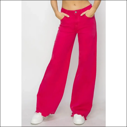 Get Risen High Rise Wide Leg Jeans: Comfort Style and Magic Awaits! 🎉👖 - Fuchsia / 13(31) - Jeans on Sale Worldwide Shipping