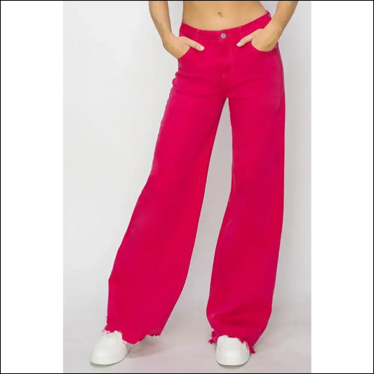 Get Risen High Rise Wide Leg Jeans: Comfort Style and Magic Awaits! 🎉👖 - Fuchsia / 13(31) - Jeans on Sale Worldwide Shipping