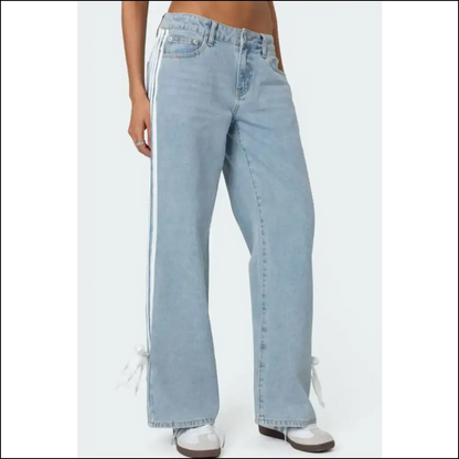 Get Striped Wide Ready to Wow in Leg Jeans! - Light Blue / s - Jeans on Sale Worldwide Shipping