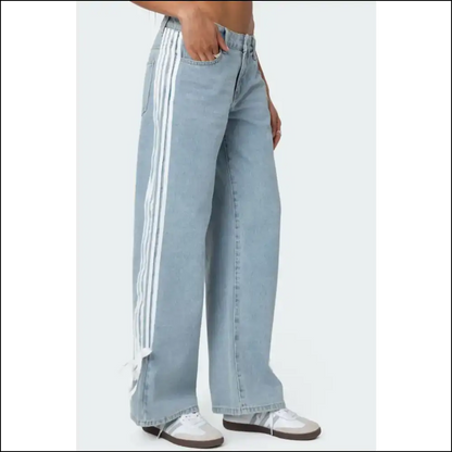 Get Striped Wide Ready to Wow in Leg Jeans! - Jeans on Sale Worldwide Shipping