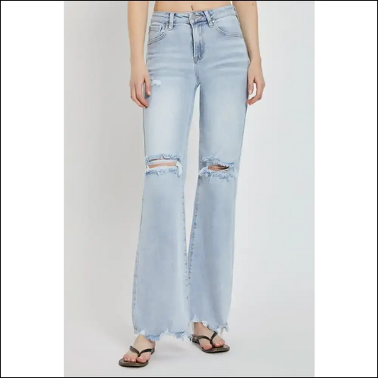 Get Wide Legged and Ready: High Rise Distressed Jeans for the Brave! 😂 - Light Blue / 1xl - on Sale Worldwide Shipping