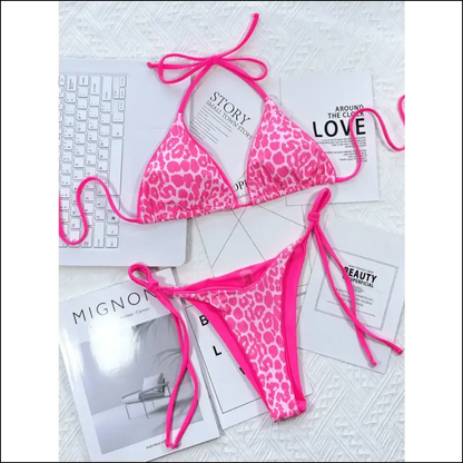 Get Wild in Style with Needful Things Leopard Print Halter Bikini! 🐆✨ - Hot Pink / m - Bikini Sets on Sale Worldwide Shipping