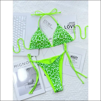 Get Wild in Style with Needful Things Leopard Print Halter Bikini! 🐆✨ - Mint Green / m - Bikini Sets on Sale Worldwide Shipping