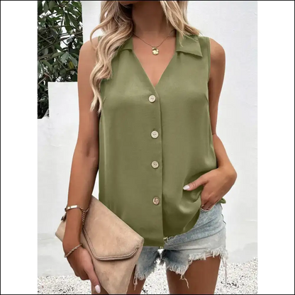 Get your Chic Johnny Collar Tank and Slay the Style Game Trendsetter! 😎✨ - Yellow-green / m - Tops on Sale Worldwide Shipping
