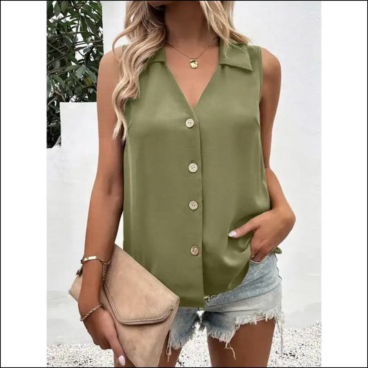 Get your Chic Johnny Collar Tank and Slay the Style Game Trendsetter! 😎✨ - Yellow-green / m - Tops on Sale Worldwide Shipping