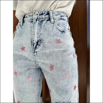 Get your Fame with Distressed Star Straight Jeans - Steal Hearts not Styles! 🌟👖 - on Sale Worldwide Shipping
