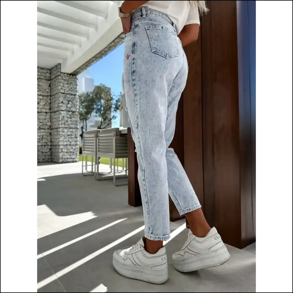 Get your Fame with Distressed Star Straight Jeans - Steal Hearts not Styles! 🌟👖 - on Sale Worldwide Shipping
