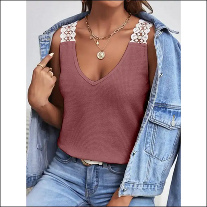 Get your Head-turning Look with Needful Things’ Slightly Stretchy V-neck Tank! 💁‍♀️ - Dusty Pink / m - Tank Tops on Sale Worldwide Shipping