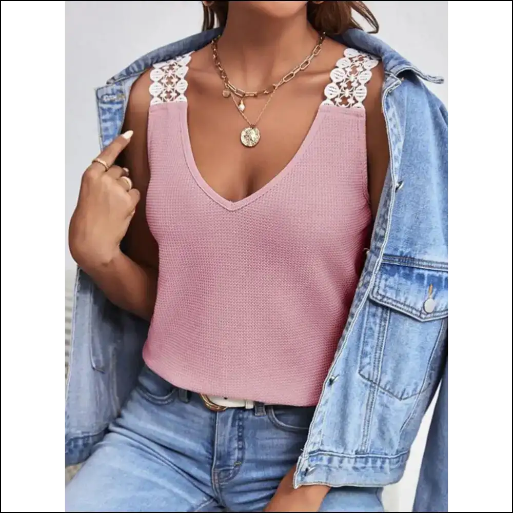 Get your Head-turning Look with Needful Things’ Slightly Stretchy V-neck Tank! 💁‍♀️ - Pink / s - Tank Tops on Sale Worldwide Shipping