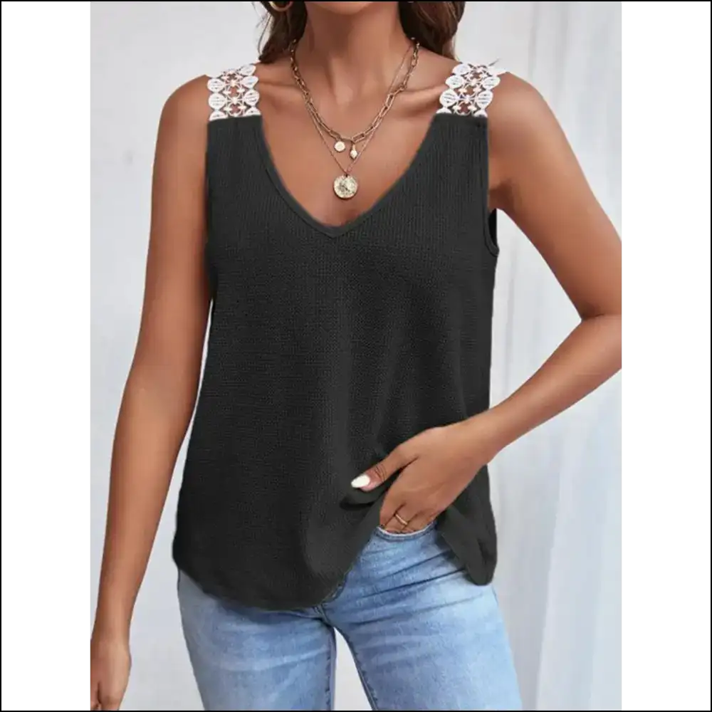 Get your Head-turning Look with Needful Things’ Slightly Stretchy V-neck Tank! 💁‍♀️ - Black / s - Tank Tops on Sale Worldwide Shipping