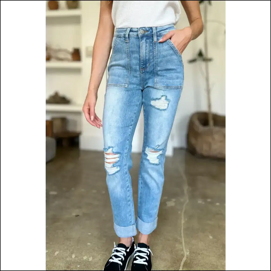 Get your Judy Blue Distressed Straight Jeans and Mortify Ex 😂🍑 - on Sale Worldwide Shipping
