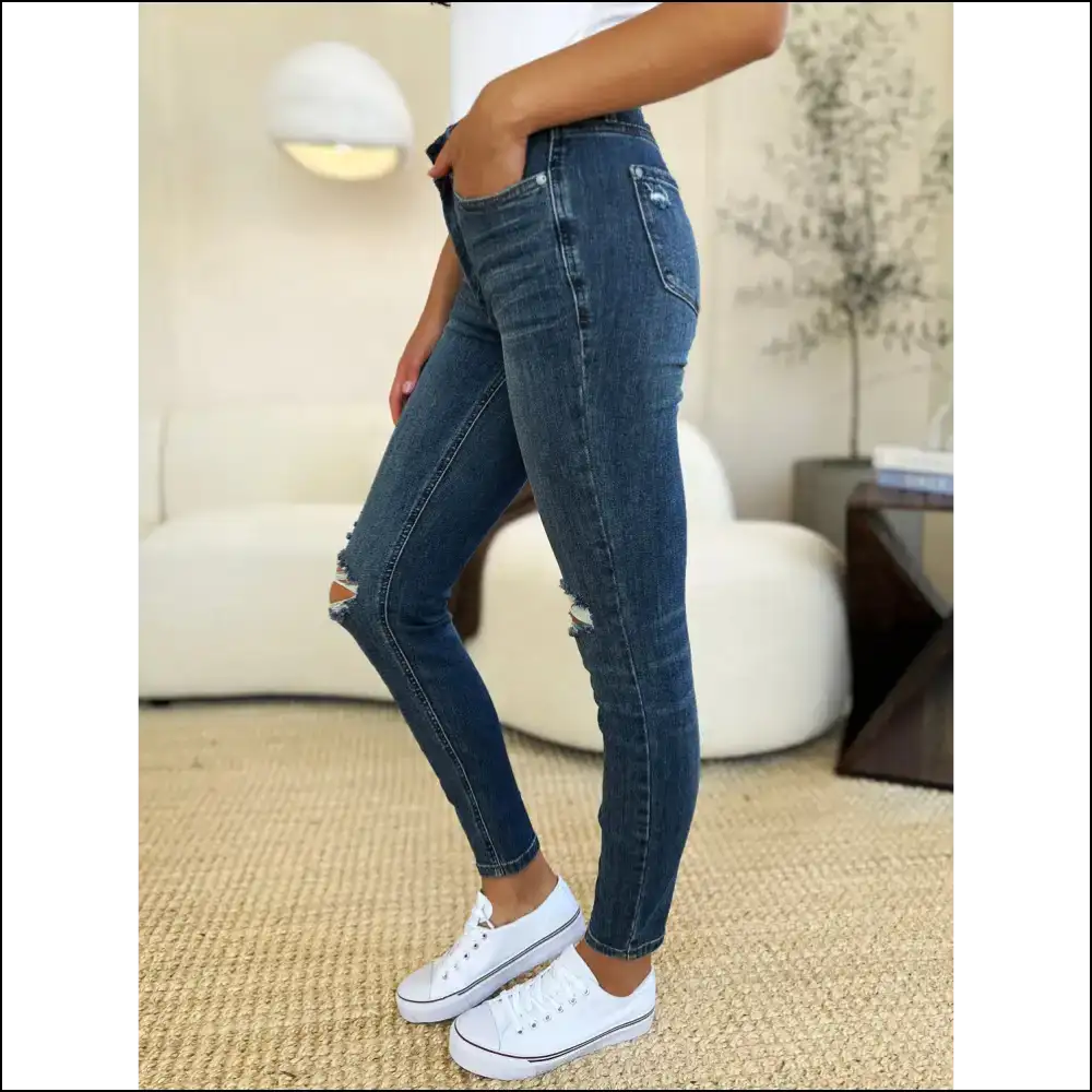 Get your Judy Blue Mid Waist Distressed Slim Jeans and Slay All Day! 💃😂 - on Sale Worldwide Shipping