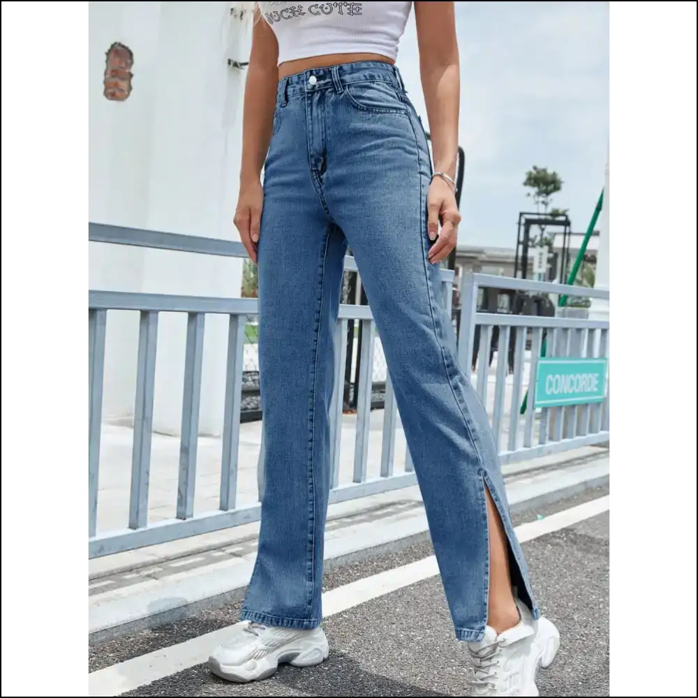 Get your Slit Together: High Waist Jeans for Unapologetic Fashionistas! 😂✨ - Blue / Xs - on Sale Worldwide Shipping