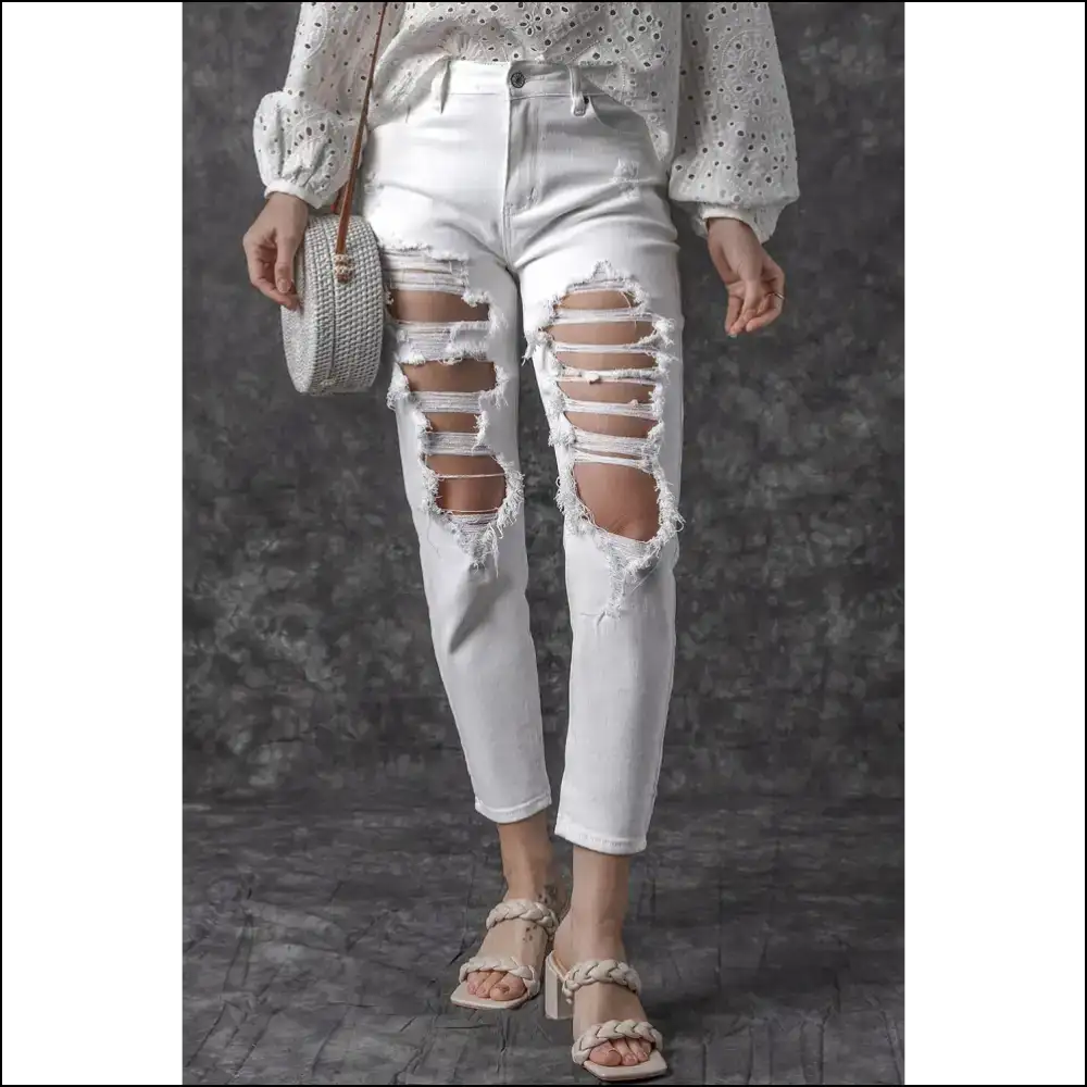 Get your Strut on in Needful Things Chic Distressed Jeans Gorgeous! 💁‍♀️✨ - White / 6 - on Sale Worldwide Shipping