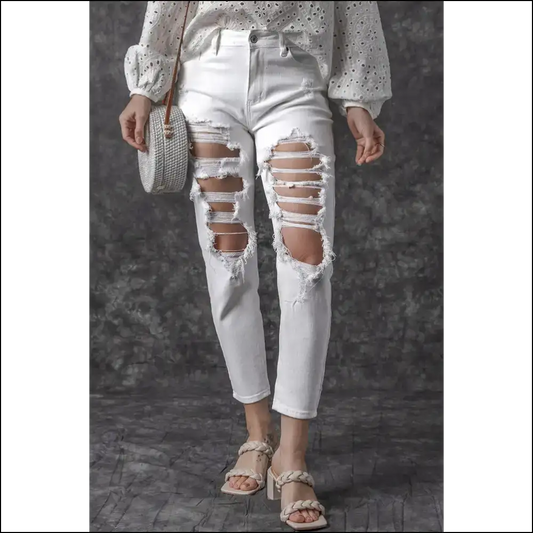 Get your Strut on in Needful Things Chic Distressed Jeans Gorgeous! 💁‍♀️✨ - White / 6 - on Sale Worldwide Shipping