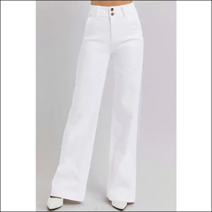 Get your Strut On: Risen Tummy Control Wide Leg Jeans for the Win! - White / 0(24) - on Sale Worldwide Shipping