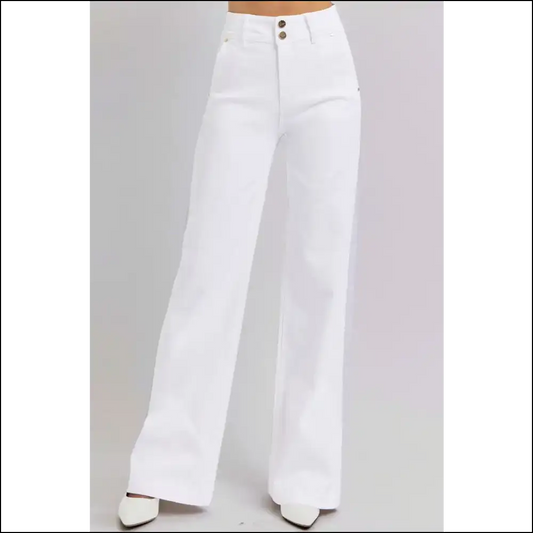 Get your Strut On: Risen Tummy Control Wide Leg Jeans for the Win! - White / 0(24) - on Sale Worldwide Shipping