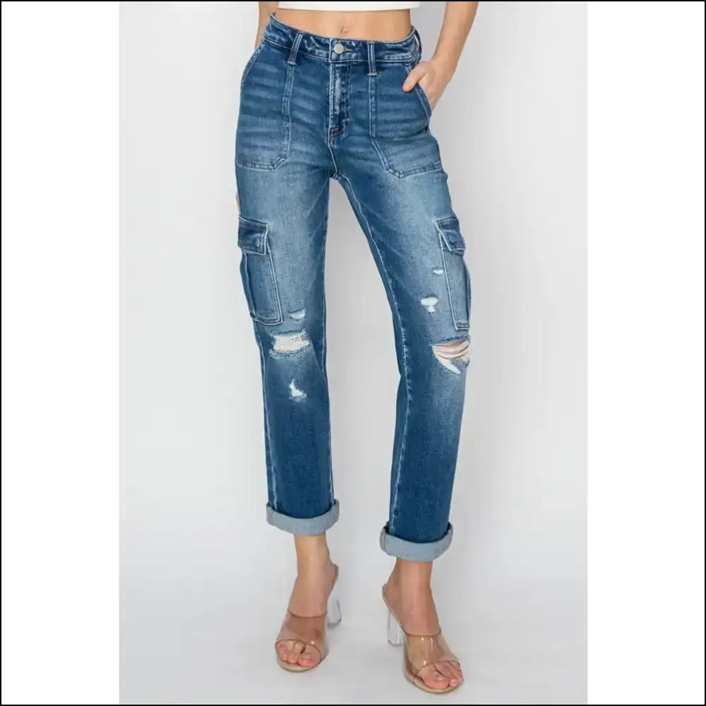 Get your Trendy High Rise Cargo Jeans and Elevate Anything but Ex’s Texts! 😂 - on Sale Worldwide Shipping
