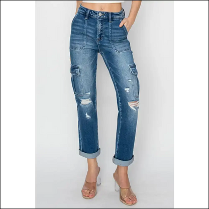 Get your Trendy High Rise Cargo Jeans and Elevate Anything but Ex’s Texts! 😂 - on Sale Worldwide Shipping