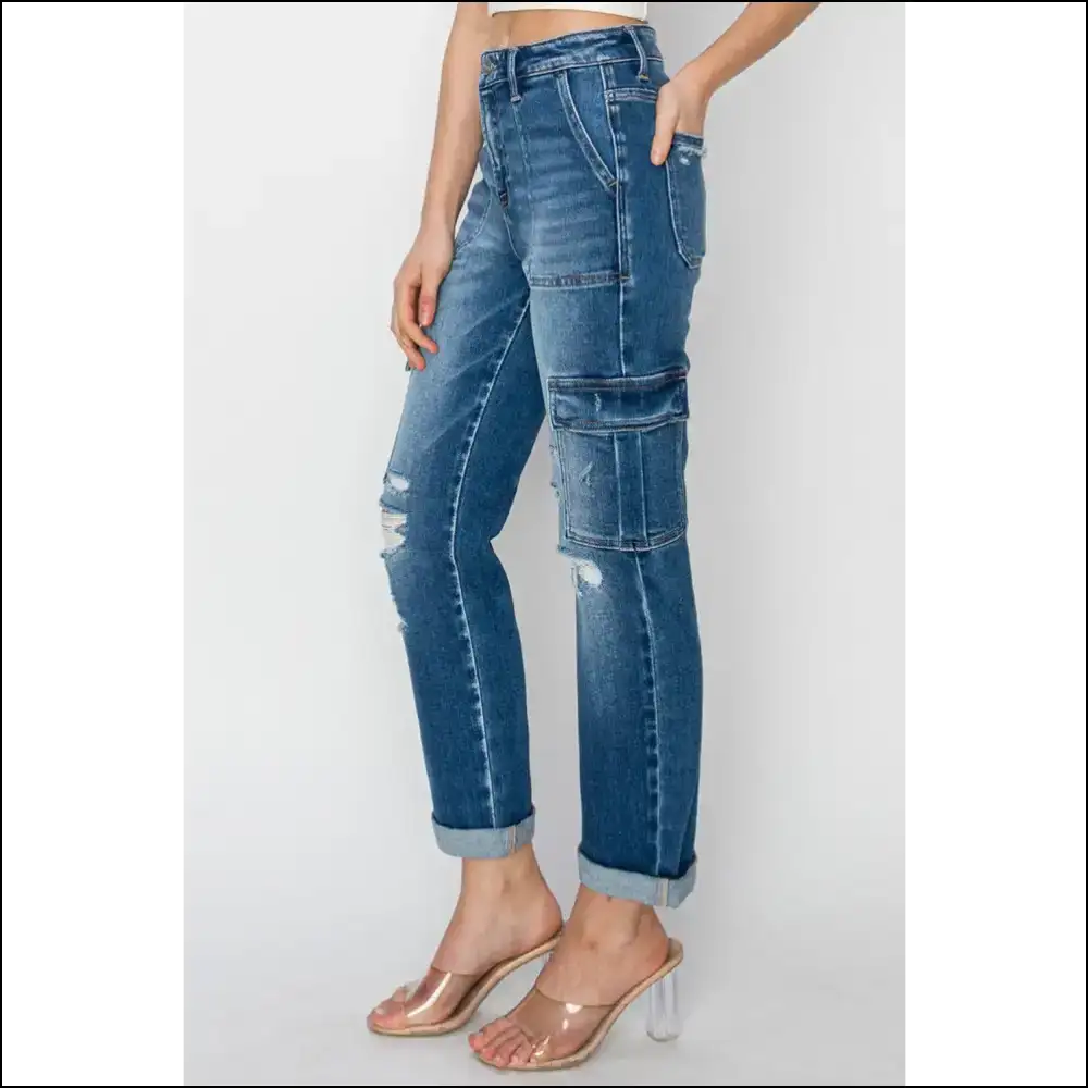 Get your Trendy High Rise Cargo Jeans and Elevate Anything but Ex’s Texts! 😂 - on Sale Worldwide Shipping