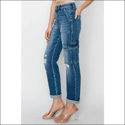 Get your Trendy High Rise Cargo Jeans and Elevate Anything but Ex’s Texts! 😂 - on Sale Worldwide Shipping