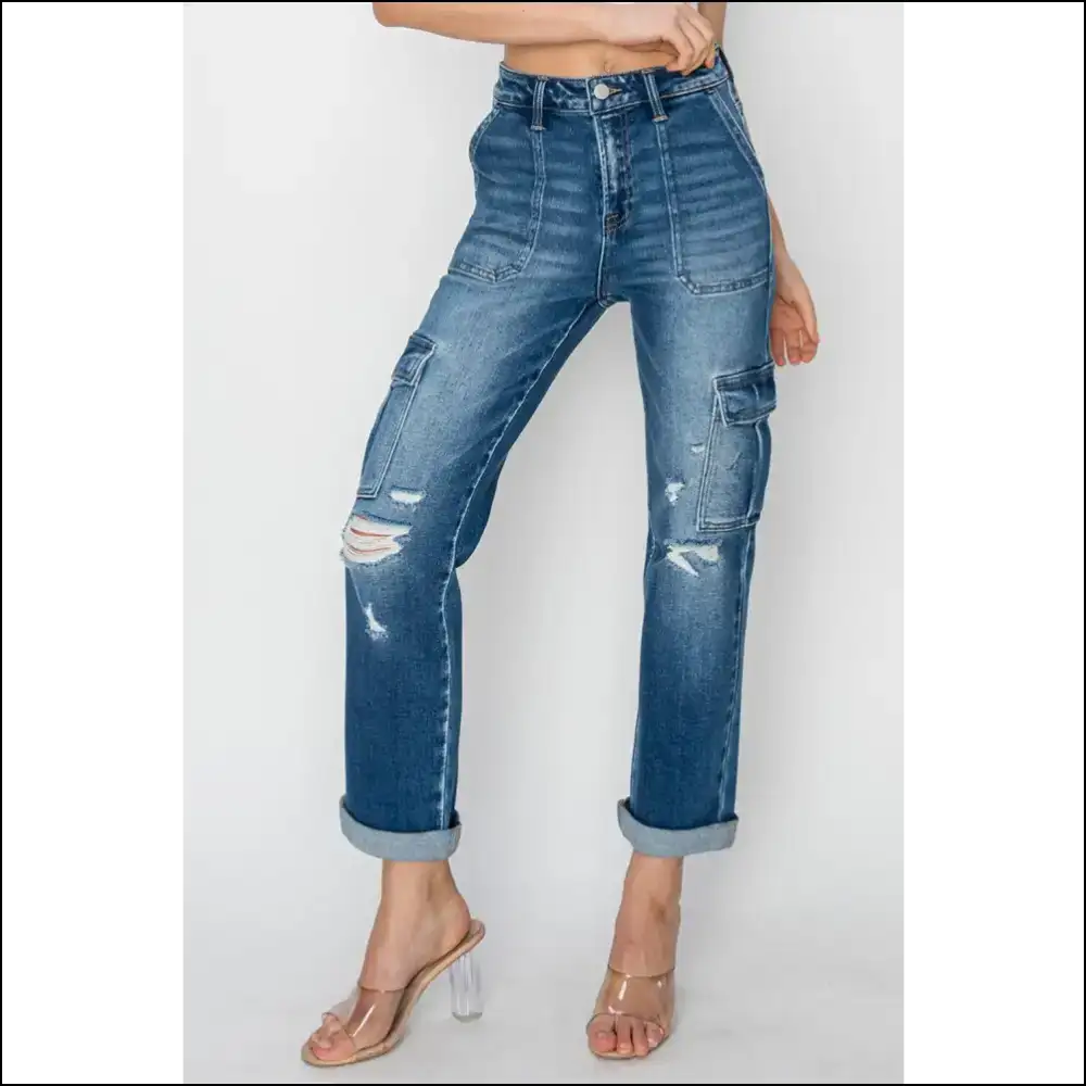 Get your Trendy High Rise Cargo Jeans and Elevate Anything but Ex’s Texts! 😂 - on Sale Worldwide Shipping