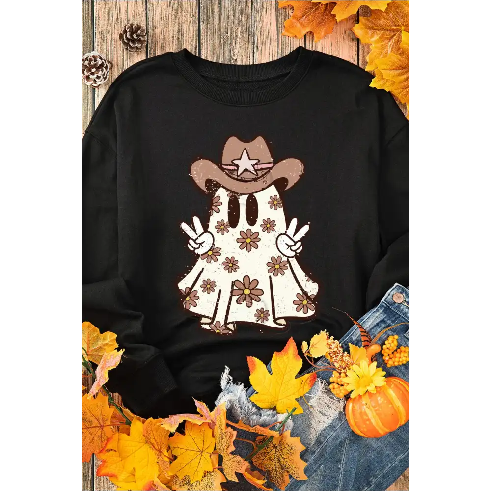 Hauntingly Chic Ghost Round Neck Long Sleeve Sweatshirt - Sweatshirts & Hoodies on Sale Worldwide Shipping