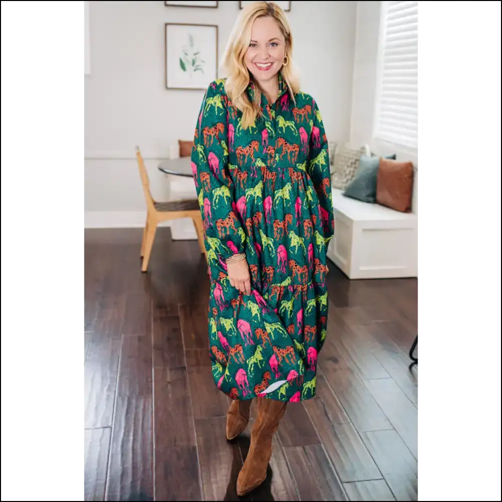 Giddy Up! Green Horse Print Dress for Needful Things Badasses 🐴💚 - Plus Size Dresses on Sale Worldwide Shipping