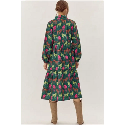 Giddy Up! Green Horse Print Dress for Needful Things Badasses 🐴💚 - Plus Size Dresses on Sale Worldwide Shipping
