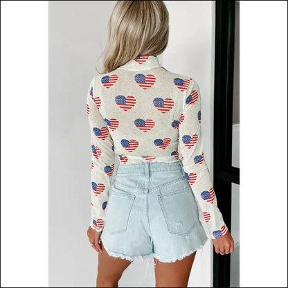 Glitter Heart Usa Flag Bodysuit: Star Spangled Slay 🇺🇸❤️✨ - Bodysuit on Sale Worldwide Shipping