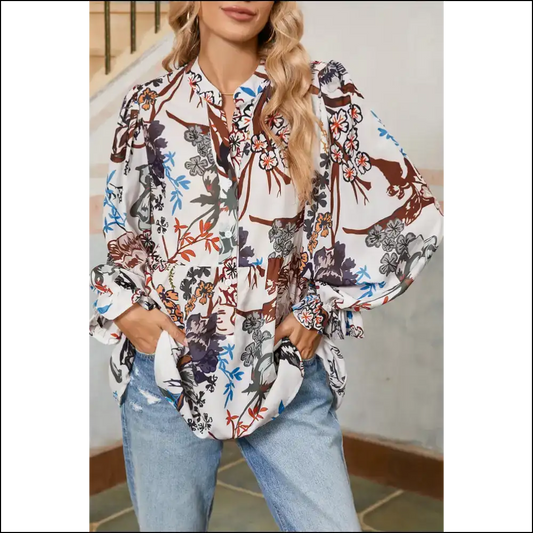 Goddess Gone Wild: White Boho Print Blouse 💃 - s - Blouses on Sale Worldwide Shipping
