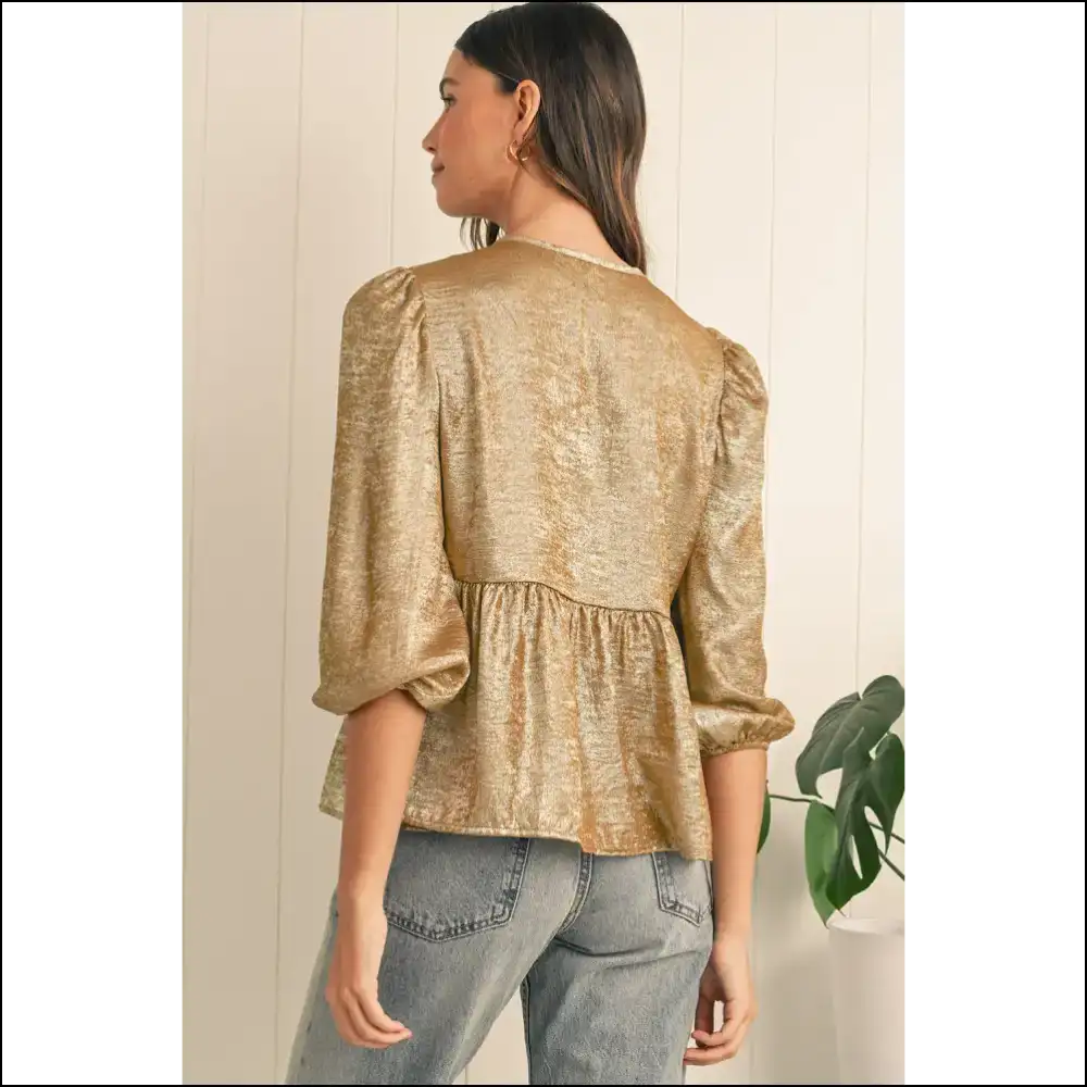 Gold Bowknot Puff Sleeve Blouse: Instant Diva 👑 - Blouses on Sale Worldwide Shipping