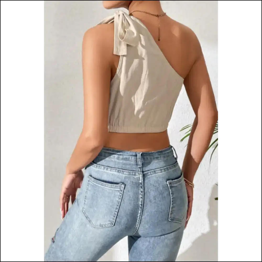 Grab Hearts & Sun in our Honey Cropped One-shoulder Striped Tie Tank! 💖 - Tank Tops on Sale Worldwide Shipping