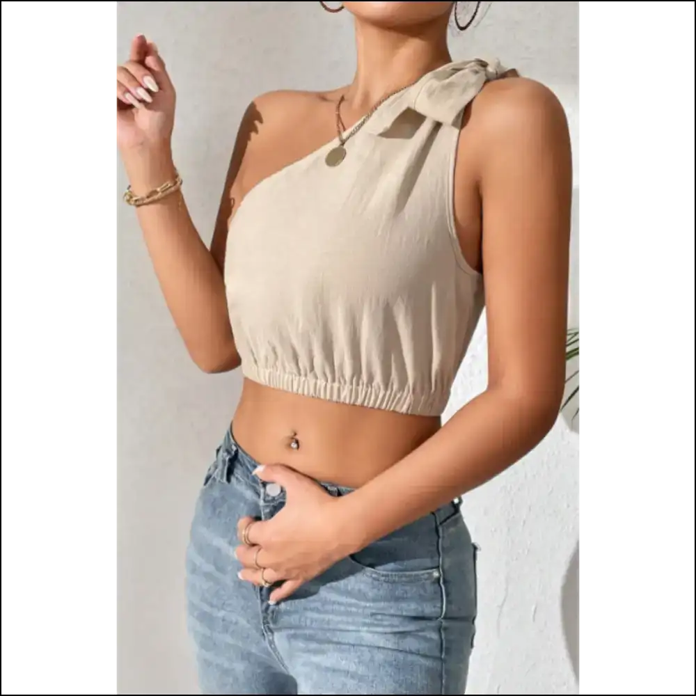 Grab Hearts & Sun in our Honey Cropped One-shoulder Striped Tie Tank! 💖 - Tank Tops on Sale Worldwide Shipping