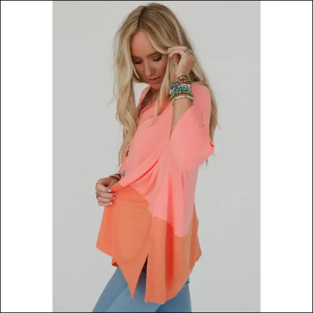 Grapefruit Orange Colorblock: Needful Things’ Sexy Top 🍊 Oops! - s - Blouses on Sale Worldwide Shipping