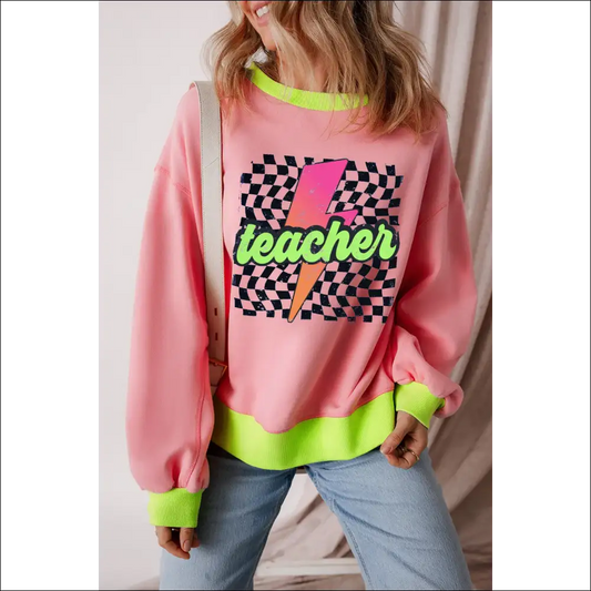 Graphic Round Neck Long Sleeve Sweatshirt - Blush Pink / s - Sweatshirts & Hoodies on Sale Worldwide Shipping