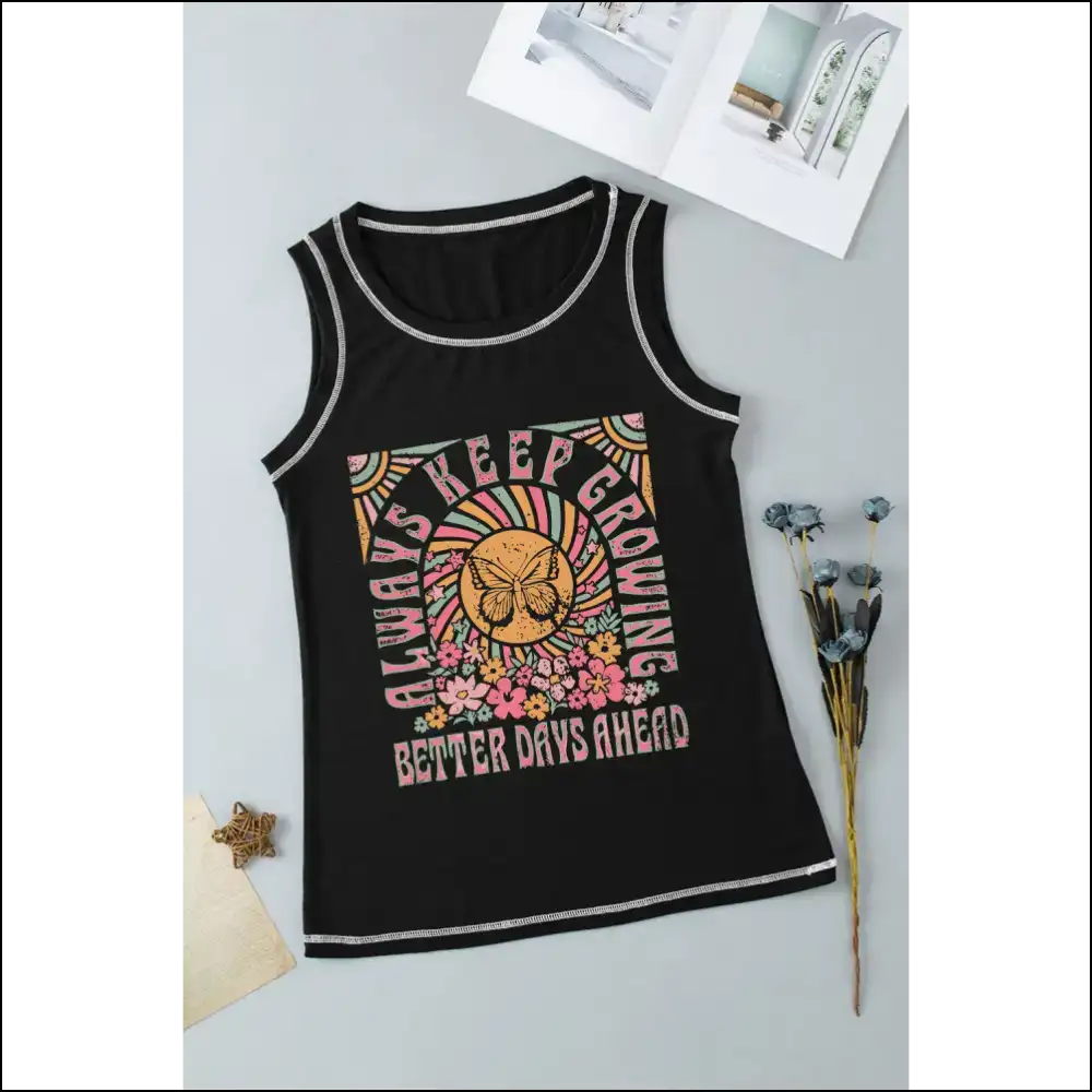 Graphic Round Neck Tank Top for Women - Tops on Sale Worldwide Shipping