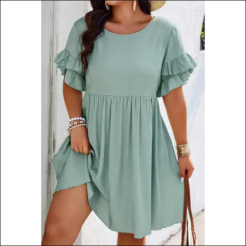 Grass Green Mini Dress: Ruffle Hem Ready to Rumba! - Plus Size Dresses on Sale Worldwide Shipping