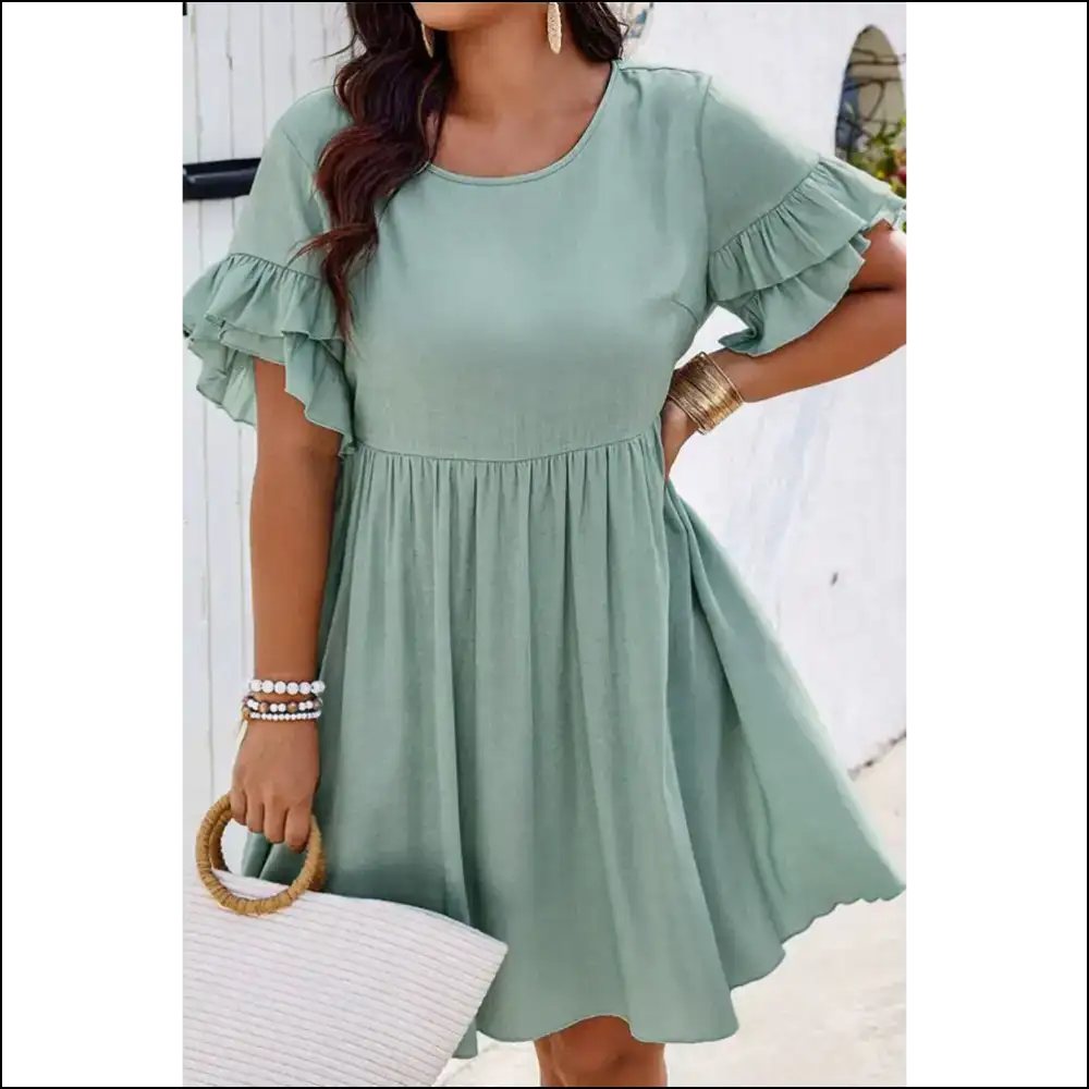 Grass Green Mini Dress: Ruffle Hem Ready to Rumba! - Plus Size Dresses on Sale Worldwide Shipping