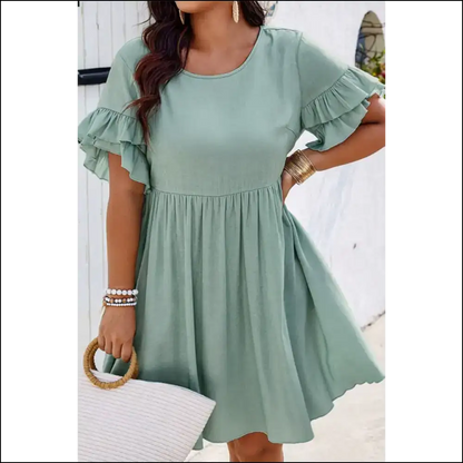 Grass Green Mini Dress: Ruffle Hem Ready to Rumba! - Plus Size Dresses on Sale Worldwide Shipping