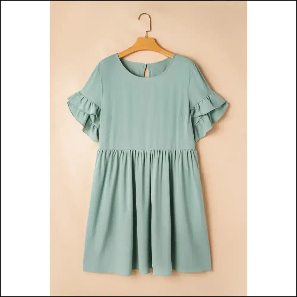 Grass Green Mini Dress: Ruffle Hem Ready to Rumba! - Plus Size Dresses on Sale Worldwide Shipping