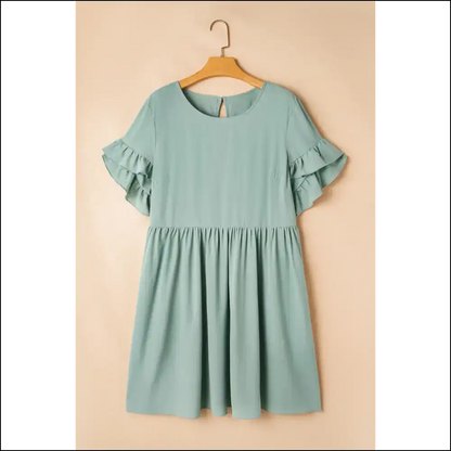 Grass Green Mini Dress: Ruffle Hem Ready to Rumba! - Plus Size Dresses on Sale Worldwide Shipping