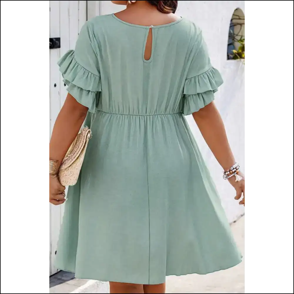 Grass Green Mini Dress: Ruffle Hem Ready to Rumba! - Plus Size Dresses on Sale Worldwide Shipping