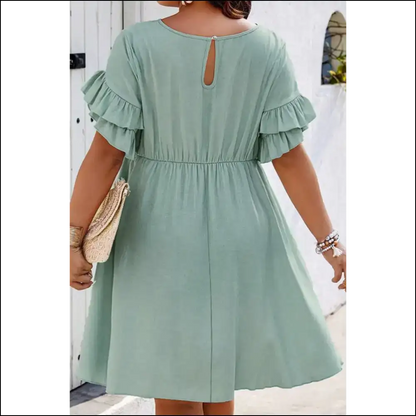 Grass Green Mini Dress: Ruffle Hem Ready to Rumba! - Plus Size Dresses on Sale Worldwide Shipping