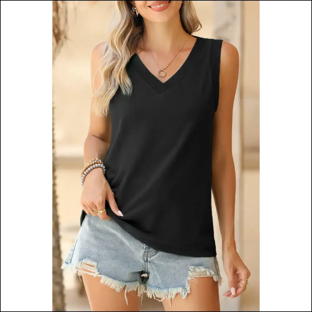 Gray Contrast Trim Tank: Needful Things’ V-neck of Victory 💀! Tank Tops on Sale Worldwide Shipping