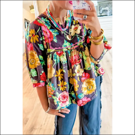 Gray Flower Embroidered Blouse Cloud Comfy Sharp Tack - s - Blouses on Sale Worldwide Shipping