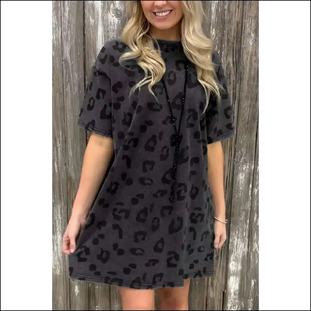 Gray Leopard Print Dress: so Chic it Roars! 🐆 Needful Things - Short Dresses on Sale Worldwide Shipping